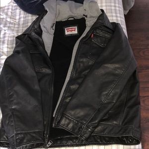 Levi Strauss leather jacket w sweatshirt hoodie